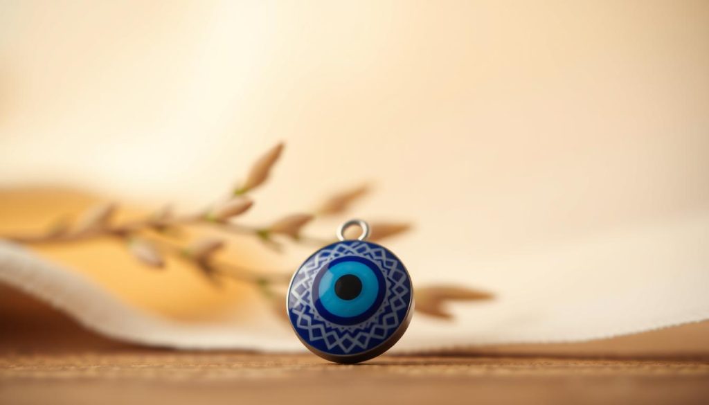 A close-up shot of a Turkish evil eye amulet, or "regalar amuleto," against a soft, warm-toned background. The amulet is positioned in the foreground, its intricate blue and white patterns catching the light. The middle ground features a serene, blurred scene of natural elements, perhaps a plant or fabric, conveying a sense of protection and spirituality. The background is subtly hazy, with gentle highlights that create a sense of tranquility and reverence. The overall mood is one of thoughtful contemplation, evoking the idea of gifting a talisman with intention and respect for beliefs. A close-up shot of a Turkish evil eye amulet, or "regalar amuleto," against a soft, warm-toned background. The amulet is positioned in the foreground, its intricate blue and white patterns catching the light. The middle ground features a serene, blurred scene of natural elements, perhaps a plant or fabric, conveying a sense of protection and spirituality. The background is subtly hazy, with gentle highlights that create a sense of tranquility and reverence. The overall mood is one of thoughtful contemplation, evoking the idea of gifting a talisman with intention and respect for beliefs.