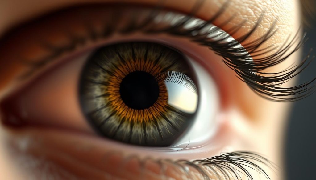 A highly detailed and anatomically accurate illustration of the essential parts of a Turkish eye. The foreground features a close-up view of the eye's structure, including the iris, pupil, eyelids, and delicate eyelashes. The middle ground showcases the intricate patterns and textures within the iris, while the background is subtly blurred, allowing the viewer to focus on the eye's exquisite details. The lighting is soft and diffused, creating a serene and contemplative atmosphere. The image is rendered with a naturalistic style, capturing the beauty and complexity of this iconic feature of Turkish culture.