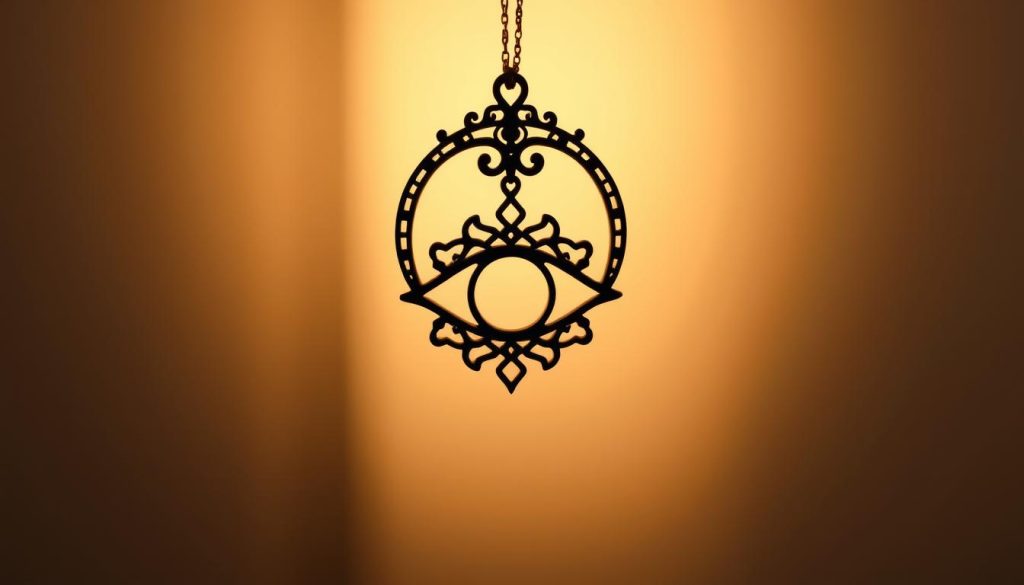 A meticulously crafted "ojo turco" pendant, its intricate silhouette casting a mesmerizing shadow. The eye-catching form, rendered in lustrous metal, is poised against a softly illuminated backdrop, bathed in a warm, ambient glow. Delicate details and precise lines come together to create a captivating visual language, one that speaks to the artistry and cultural significance of this enduring design. The pendant hovers in a serene, minimalist setting, allowing its captivating shape to take center stage and command attention, inviting the viewer to explore its symbolic power and allure. A meticulously crafted "ojo turco" pendant, its intricate silhouette casting a mesmerizing shadow. The eye-catching form, rendered in lustrous metal, is poised against a softly illuminated backdrop, bathed in a warm, ambient glow. Delicate details and precise lines come together to create a captivating visual language, one that speaks to the artistry and cultural significance of this enduring design. The pendant hovers in a serene, minimalist setting, allowing its captivating shape to take center stage and command attention, inviting the viewer to explore its symbolic power and allure.