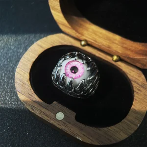 Anillo ojo turco para hombre garra de dragón metálica con ojo rosa