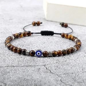 Pulsera ojo turco ojo de tigre cuentas 4 mm trenzada