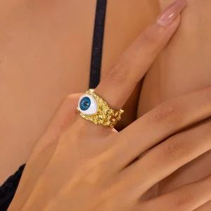 Anillo ojo turco para mujer dorado bohemio con ojo turquesa