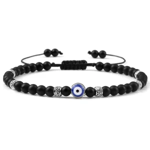 Pulsera ojo turco negra mate cuentas 4 mm trenzada