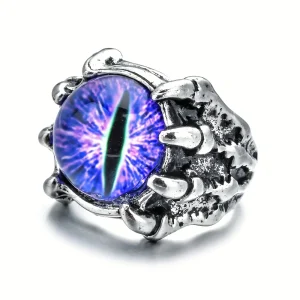 Anillo ojo turco morado garra de dragón ajustable anillo abierto en aleación de zinc