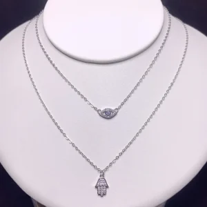 Collar ojo turco doble ojo y mano en plata de ley 925